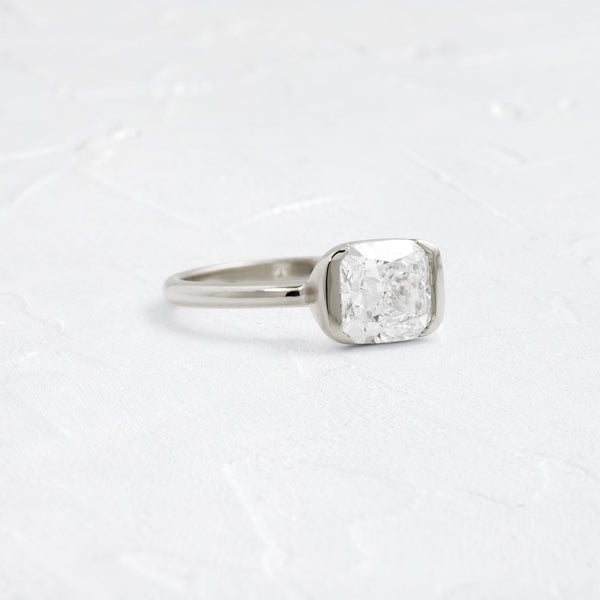 Half Bezel & East West-Elongated Cushion Lab Grown Diamond Engagement Ring - Solitaire-Oval Lab Grown Diamond Engagement Ring