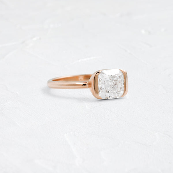 Half Bezel & East West-Elongated Cushion Lab Grown Diamond Engagement Ring - Solitaire-Oval Lab Grown Diamond Engagement Ring