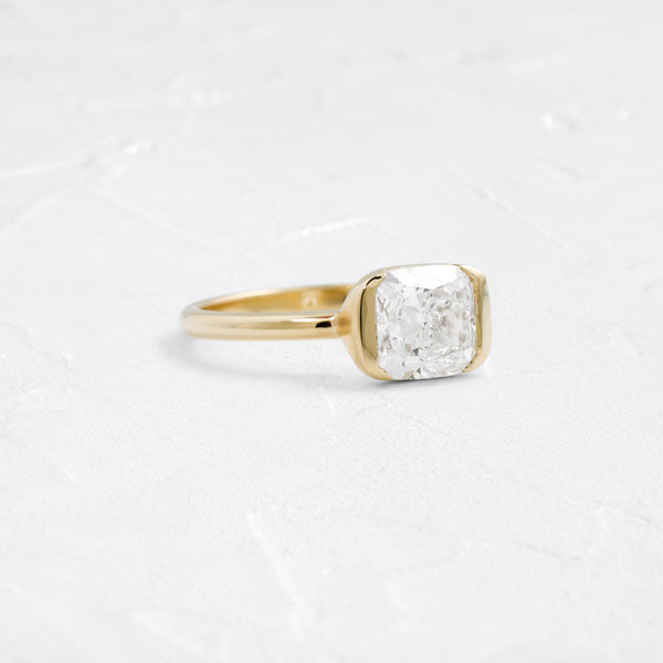 Half Bezel & East West-Elongated Cushion Lab Grown Diamond Engagement Ring - Solitaire-Oval Lab Grown Diamond Engagement Ring