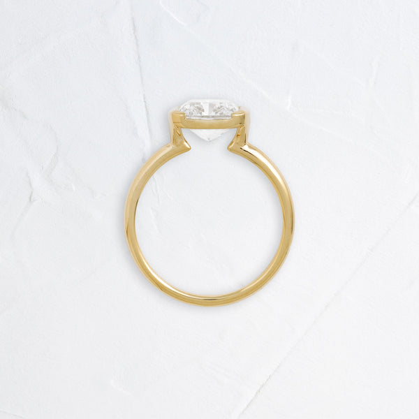 Half Bezel & East West-Elongated Cushion Lab Grown Diamond Engagement Ring - Solitaire-Oval Lab Grown Diamond Engagement Ring