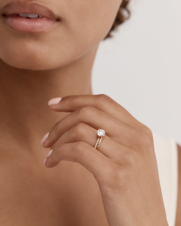 Pave-Round Lab Grown Diamond Engagement Ring - Solitaire-Oval Lab Grown Diamond Engagement Ring