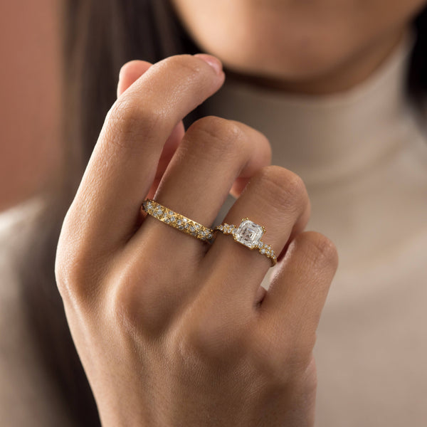 Cluster & Double Prong-Asscher Lab Grown Diamond Engagement Ring - Solitaire-Oval Lab Grown Diamond Engagement Ring