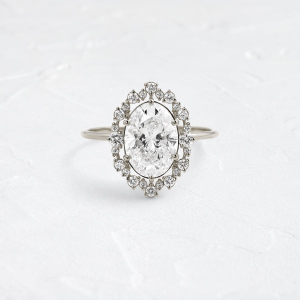 Graduated Halo-Oval Lab Grown Diamond Engagement Ring - Solitaire-Oval Lab Grown Diamond Engagement Ring