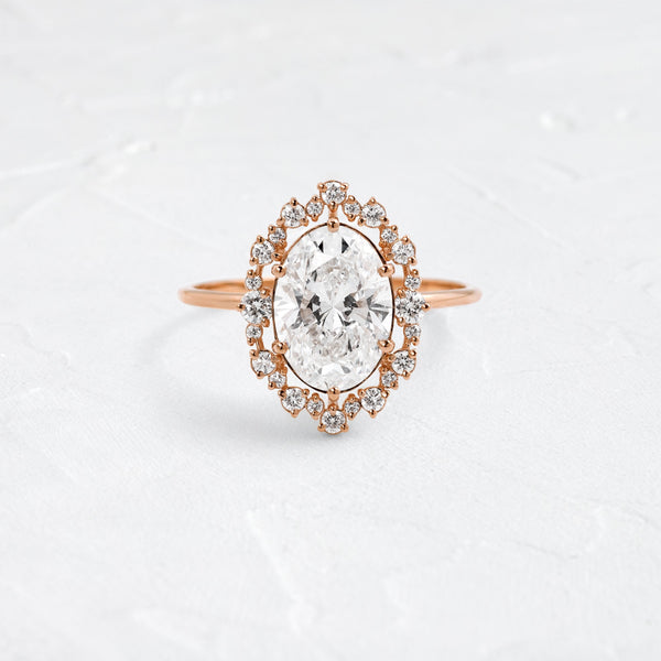 Graduated Halo-Oval Lab Grown Diamond Engagement Ring - Solitaire-Oval Lab Grown Diamond Engagement Ring