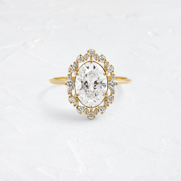 Graduated Halo-Oval Lab Grown Diamond Engagement Ring - Solitaire-Oval Lab Grown Diamond Engagement Ring