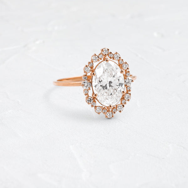 Graduated Halo-Oval Lab Grown Diamond Engagement Ring - Solitaire-Oval Lab Grown Diamond Engagement Ring