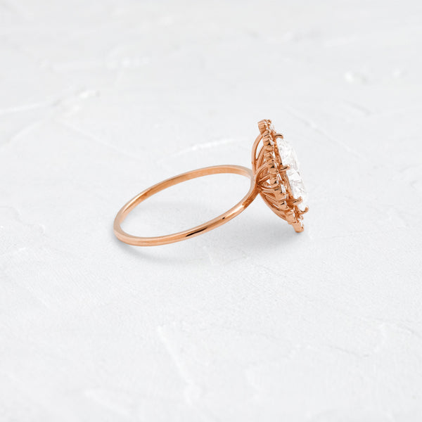 Graduated Halo-Oval Lab Grown Diamond Engagement Ring - Solitaire-Oval Lab Grown Diamond Engagement Ring