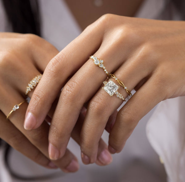 Cluster & Double Prong-Princess Lab Grown Diamond Engagement Ring - Solitaire-Oval Lab Grown Diamond Engagement Ring