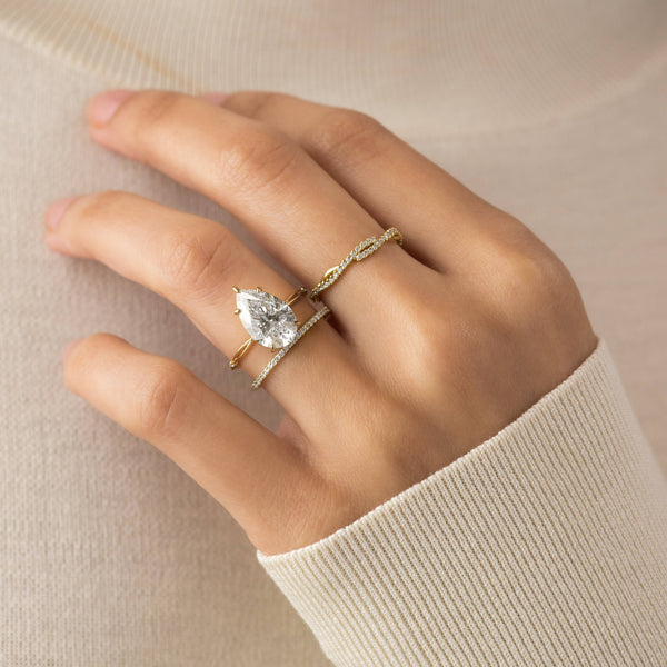 Criss Cross-Pear Lab Grown Diamond Engagement Ring - Solitaire-Oval Lab Grown Diamond Engagement Ring