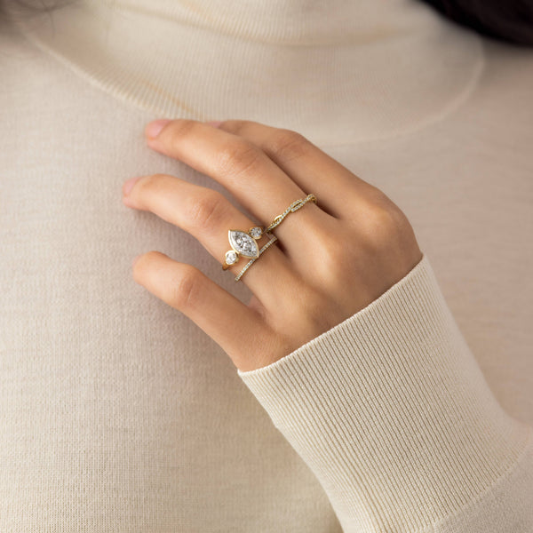 Three Stone & Bezel- Marquise Lab Grown Diamond Engagement Ring - Solitaire-Oval Lab Grown Diamond Engagement Ring