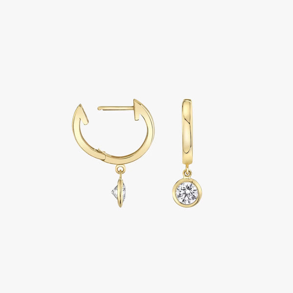 Solitaire Bezel- 0.10 CT Round Moissanite Hoop Earrings - Solitaire Bezel- 0.10 CT Round Moissanite Hoop Earrings