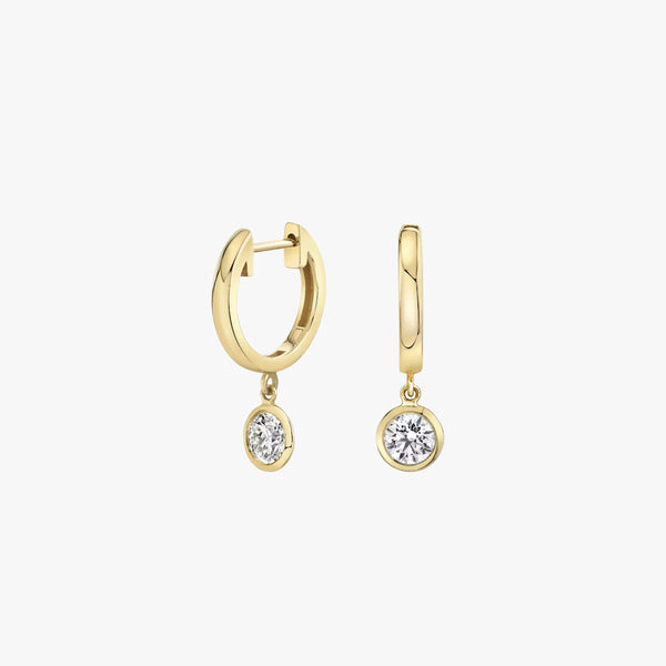 Solitaire Bezel- 0.10 CT Round Moissanite Hoop Earrings - Solitaire Bezel- 0.10 CT Round Moissanite Hoop Earrings