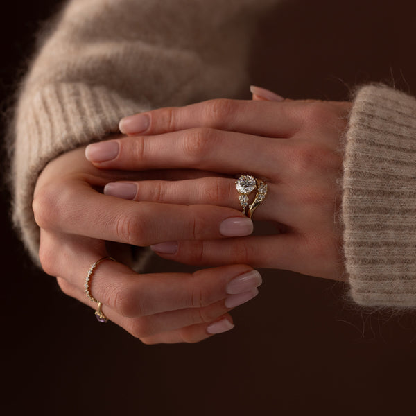 Cluster-Round Lab Grown Diamond Engagement Ring - Solitaire-Oval Lab Grown Diamond Engagement Ring