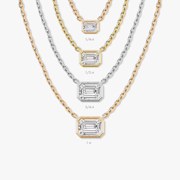 East West Solitaire Bezel- 0.25 CT Emerald Moissanite Necklace - East West Solitaire Bezel- 0.25 CT Emerald Moissanite Necklace