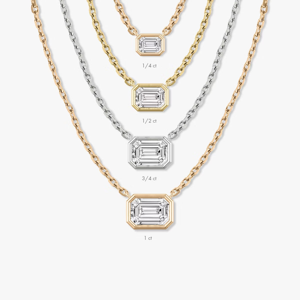 East West Solitaire Bezel- 0.25 CT Emerald Moissanite Necklace