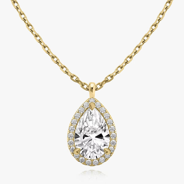 Halo- 1.0 CT Pear Moissanite Necklace - Halo- 1.0 CT Pear Moissanite Necklace