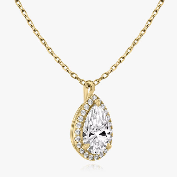 Halo- 1.0 CT Pear Moissanite Necklace - Halo- 1.0 CT Pear Moissanite Necklace