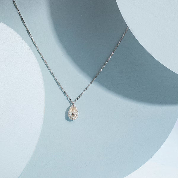 Halo- 1.0 CT Pear Moissanite Necklace - Halo- 1.0 CT Pear Moissanite Necklace
