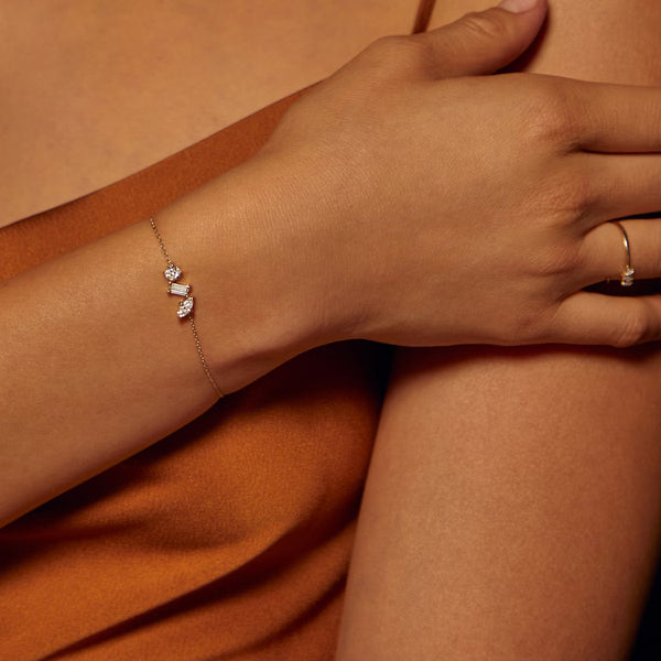 Three Stone- 0.36 CT Round, Marquise & Baguette Moissanite Bracelet - Three Stone- 0.36 CT Round, Marquise & Baguette Moissanite Bracelet