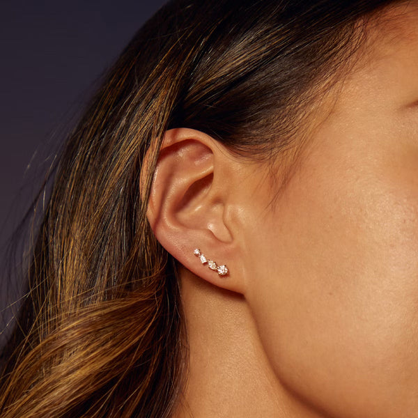 Cluster- 0.35 CT Round, Baguette & Marquise Moissanite Earrings - Cluster- 0.35 CT Round, Baguette & Marquise Moissanite Earrings