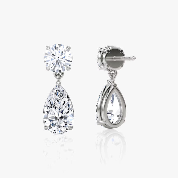 Two Stone- 3.0 CT Pear & Round Moissanite Stud Earrings - Two Stone- 3.0 CT Pear & Round Moissanite Stud Earrings