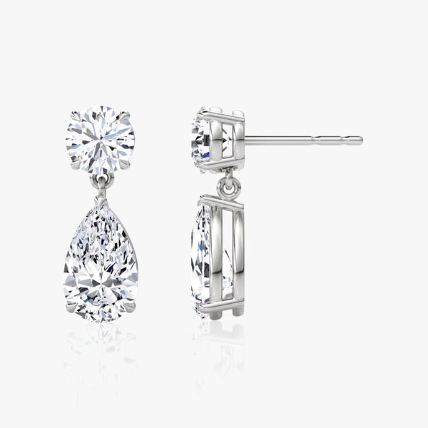 Two Stone- 3.0 CT Pear & Round Moissanite Stud Earrings - Two Stone- 3.0 CT Pear & Round Moissanite Stud Earrings