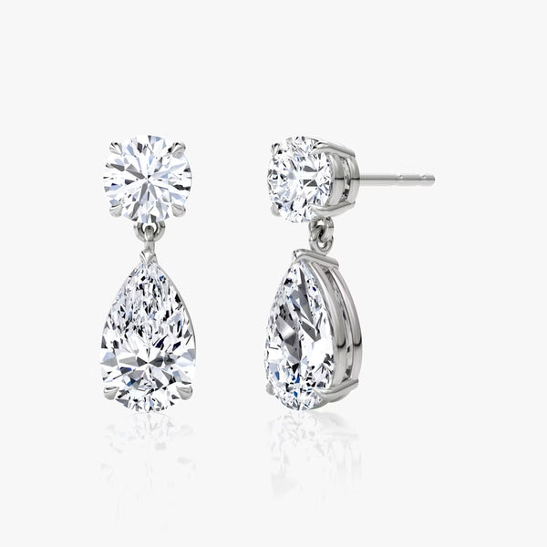 Two Stone- 3.0 CT Pear & Round Moissanite Stud Earrings - Two Stone- 3.0 CT Pear & Round Moissanite Stud Earrings