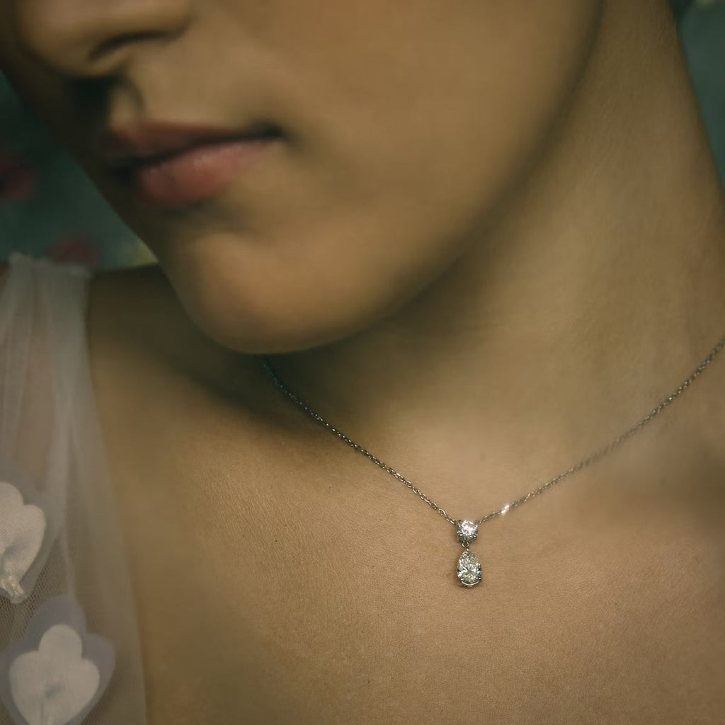 Two Stone- 1.0 CT Pear Moissanite Necklace