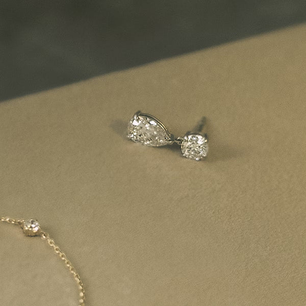 Two Stone- 3.0 CT Pear & Round Moissanite Stud Earrings - Two Stone- 3.0 CT Pear & Round Moissanite Stud Earrings