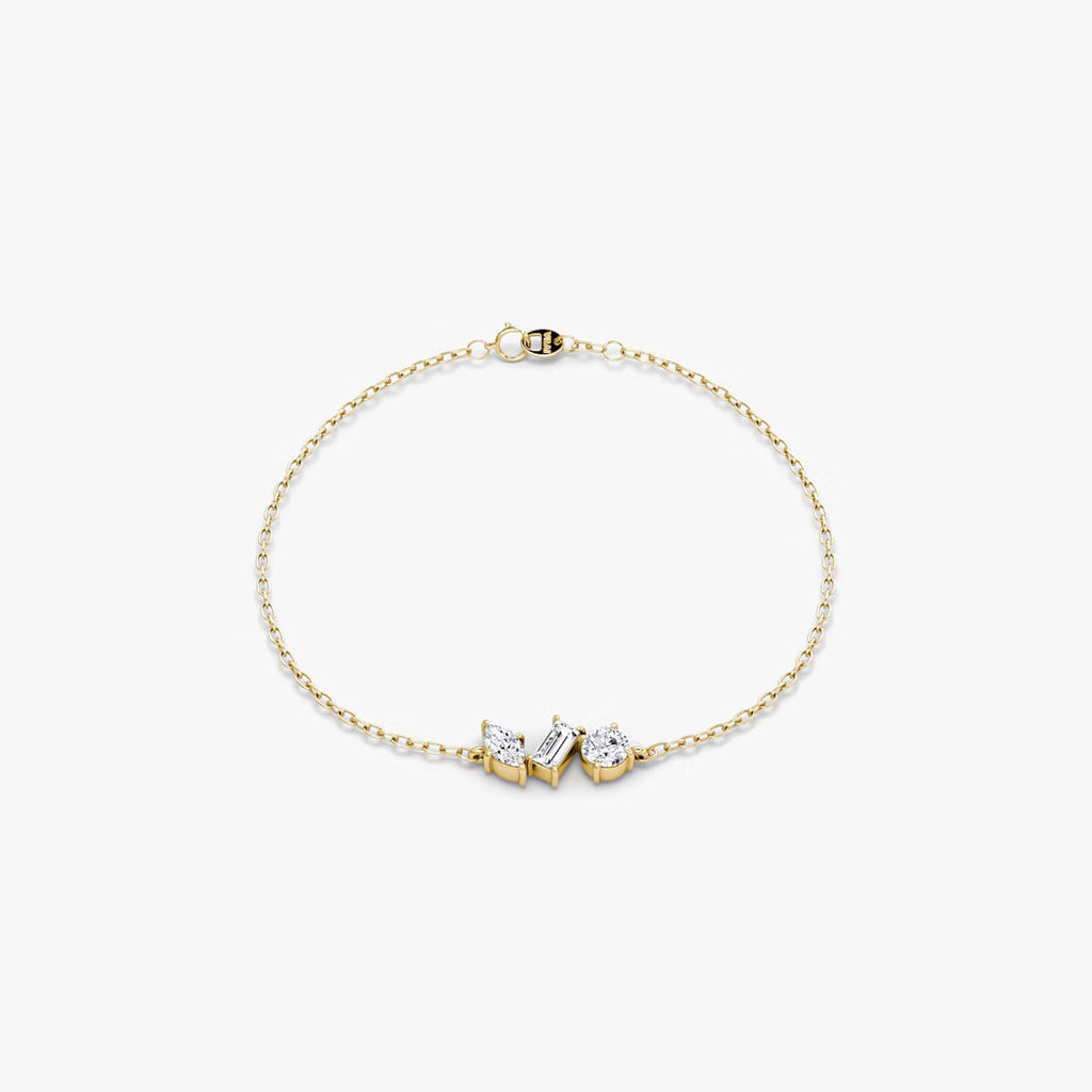 Three Stone- 0.36 CT Round, Marquise & Baguette Moissanite Bracelet