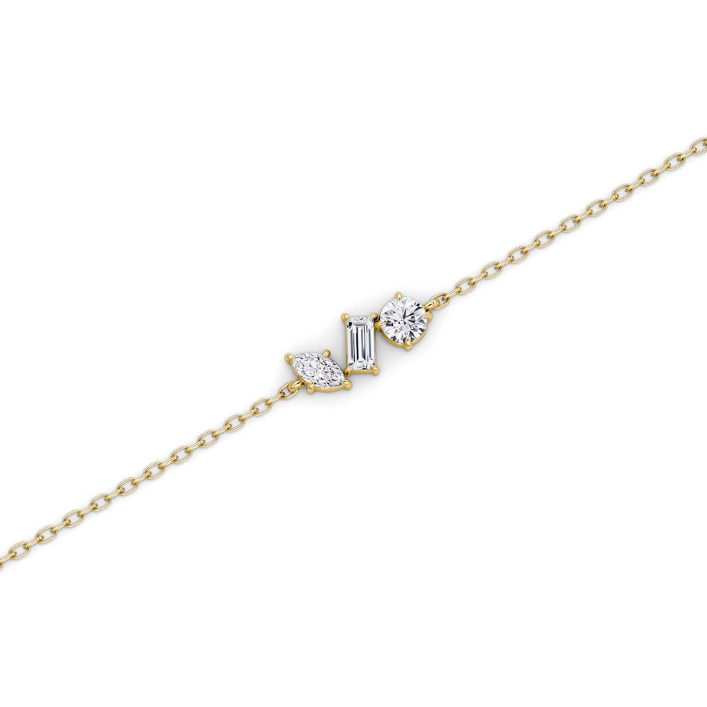 Three Stone- 0.36 CT Round, Marquise & Baguette Moissanite Bracelet