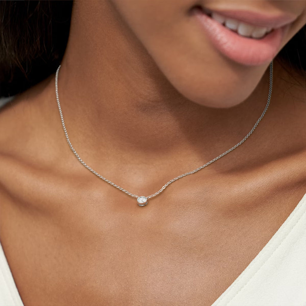 Solitaire Bezel- 0.10 CT Round Moissanite Necklace
