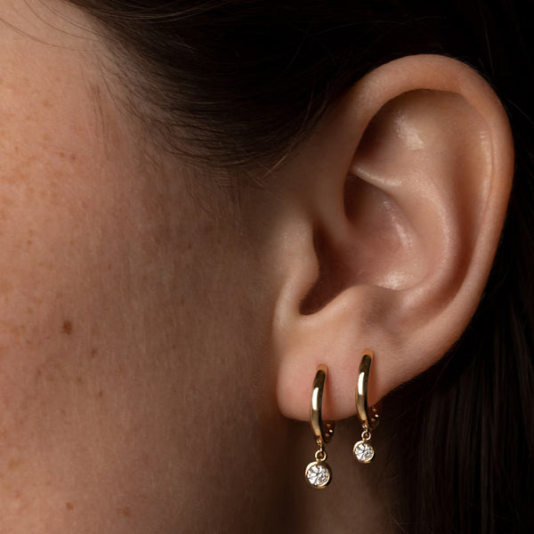 Solitaire Bezel- 0.10 CT Round Moissanite Hoop Earrings - Solitaire Bezel- 0.10 CT Round Moissanite Hoop Earrings