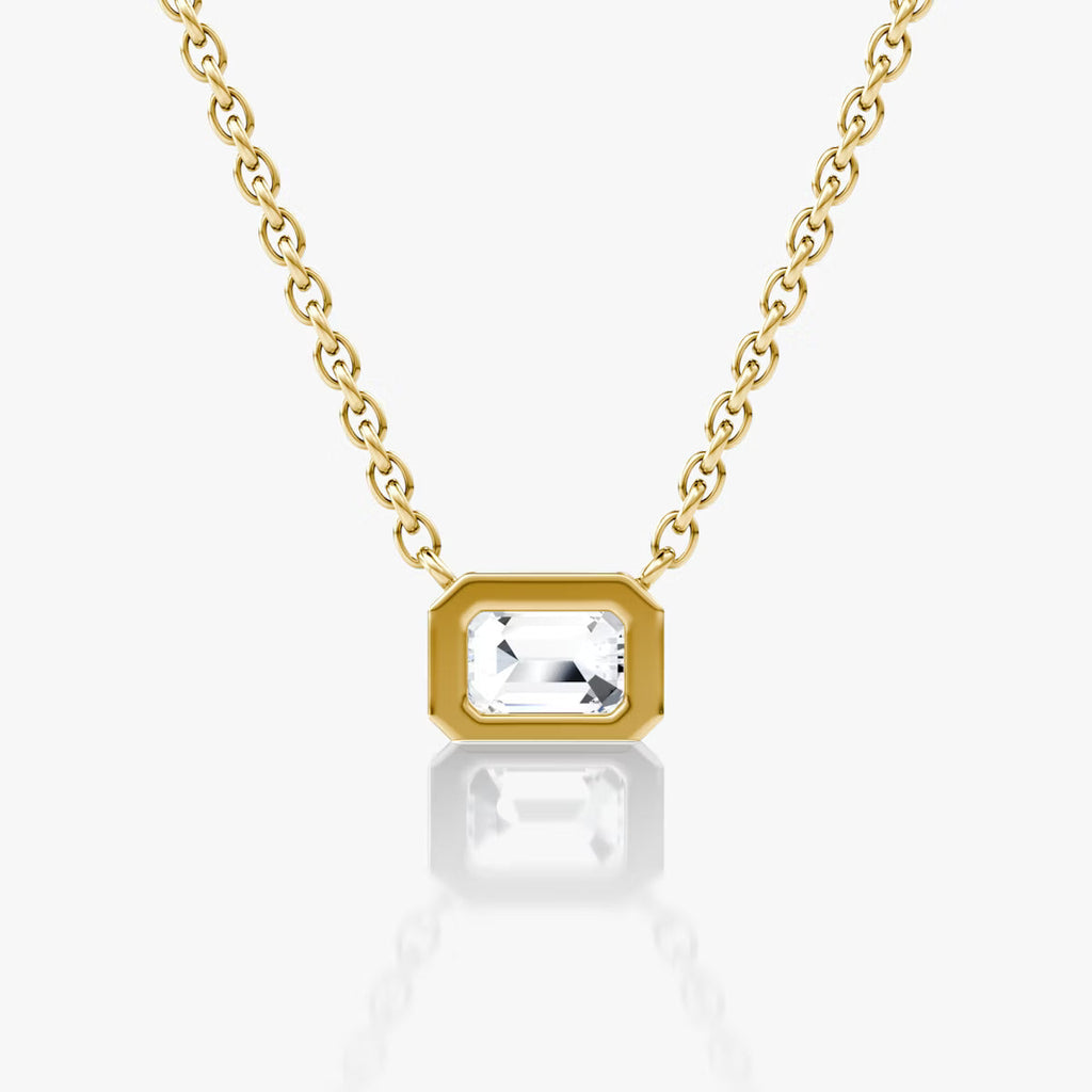East West Solitaire Bezel- 0.25 CT Emerald Moissanite Necklace