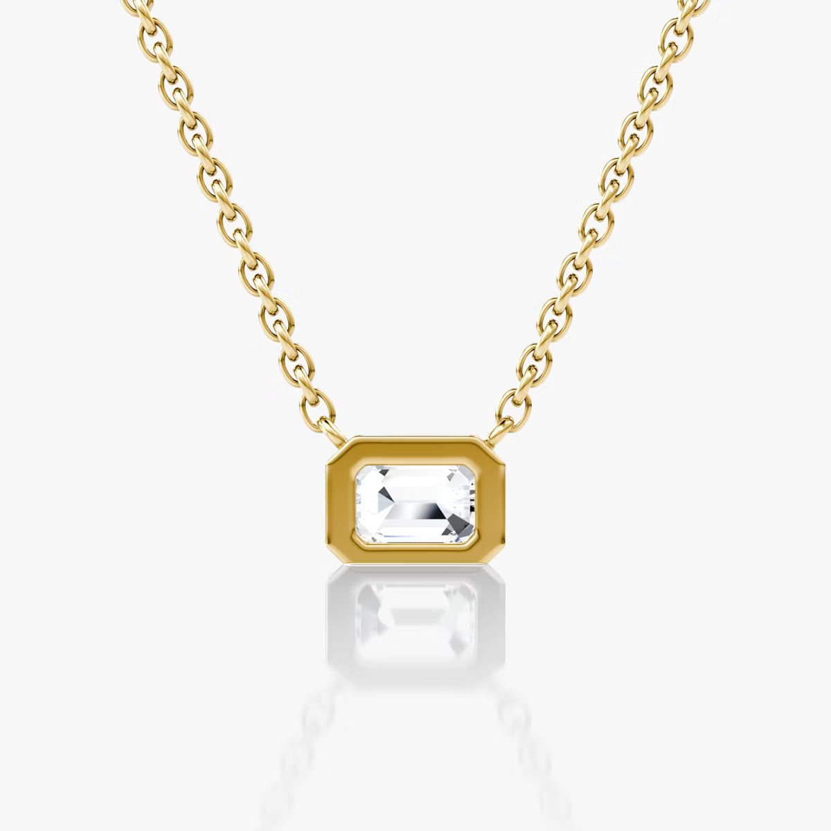 East West Solitaire Bezel- 0.25 CT Emerald Moissanite Necklace