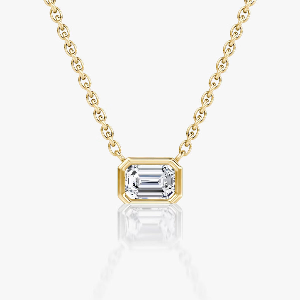 East West Solitaire Bezel- 0.25 CT Emerald Moissanite Necklace