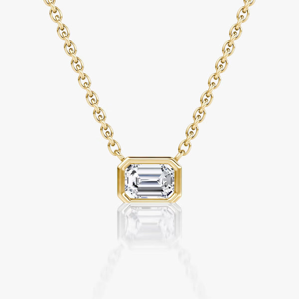 East West Solitaire Bezel- 0.25 CT Emerald Moissanite Necklace - East West Solitaire Bezel- 0.25 CT Emerald Moissanite Necklace