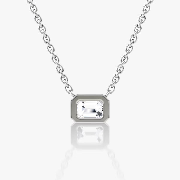 East West Solitaire Bezel- 0.25 CT Emerald Moissanite Necklace - East West Solitaire Bezel- 0.25 CT Emerald Moissanite Necklace