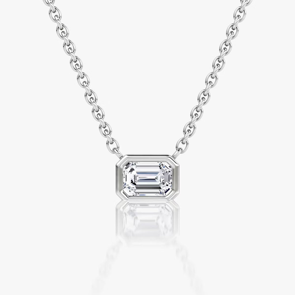 East West Solitaire Bezel- 0.25 CT Emerald Moissanite Necklace