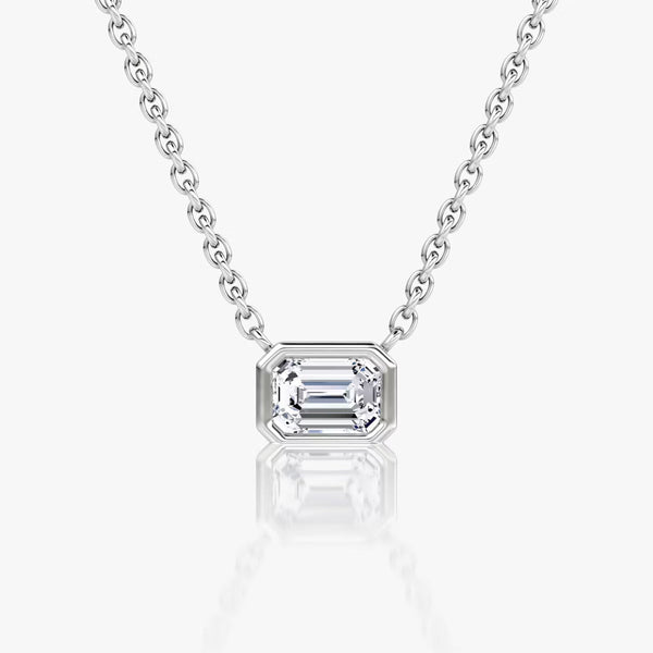East West Solitaire Bezel- 0.25 CT Emerald Moissanite Necklace - East West Solitaire Bezel- 0.25 CT Emerald Moissanite Necklace