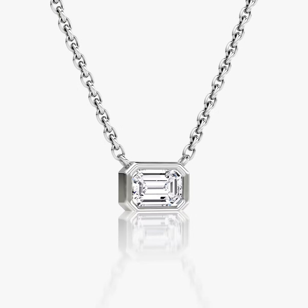 East West Solitaire Bezel- 0.25 CT Emerald Moissanite Necklace