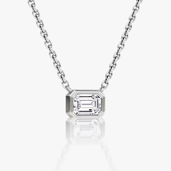 East West Solitaire Bezel- 0.25 CT Emerald Moissanite Necklace - East West Solitaire Bezel- 0.25 CT Emerald Moissanite Necklace
