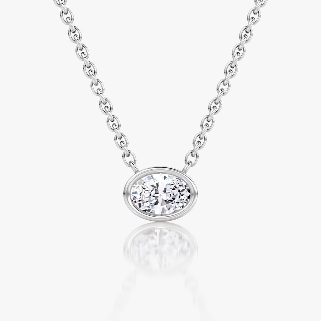 East West Solitaire Bezel- 0.25 CT Oval Moissanite Necklace