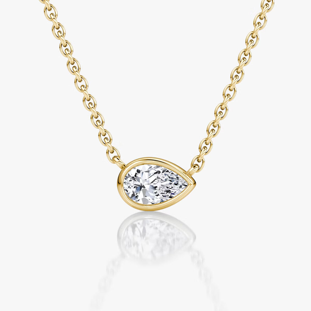 East West Solitaire Bezel- 0.25 CT Pear Moissanite Necklace