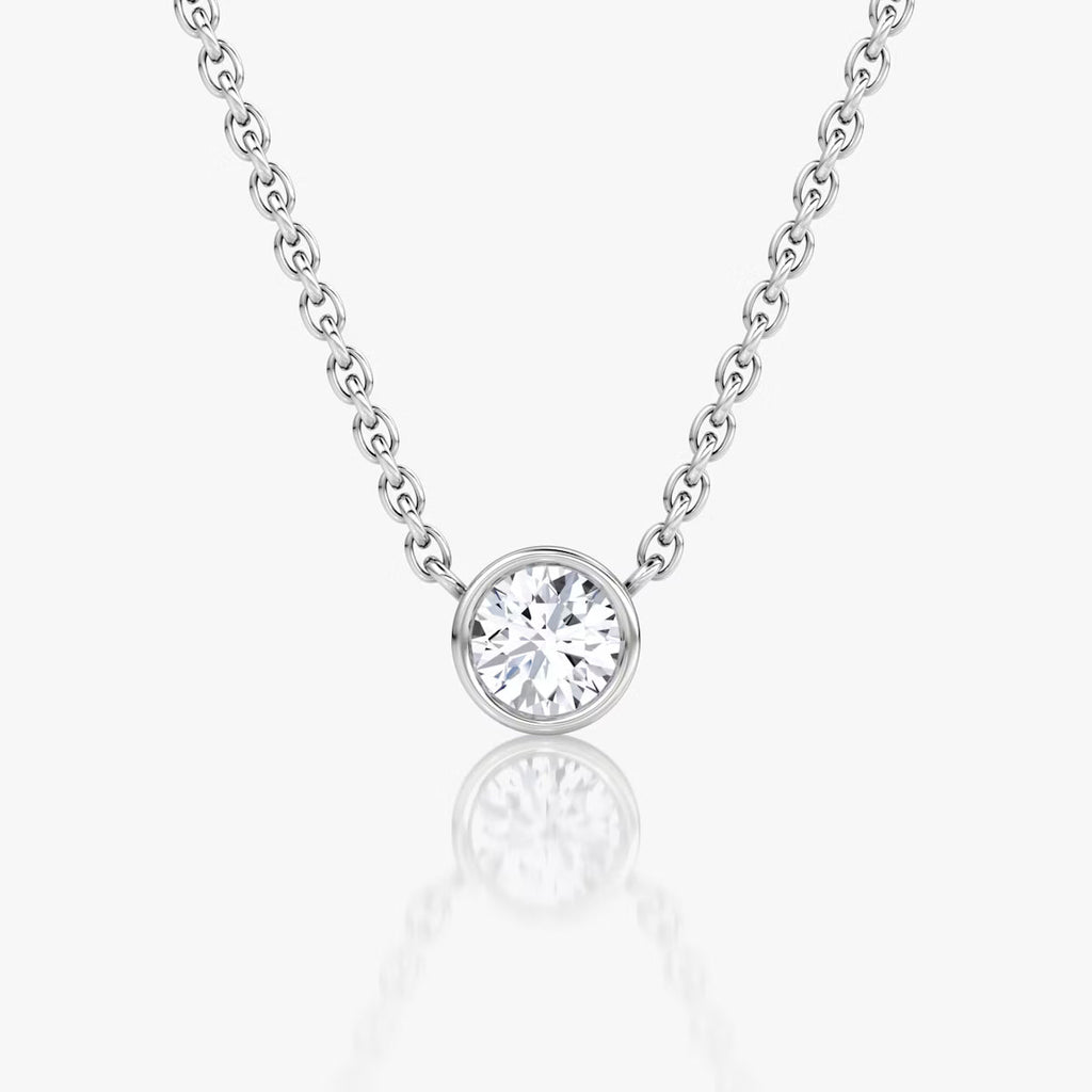 Solitaire Bezel- 0.10 CT Round Moissanite Necklace