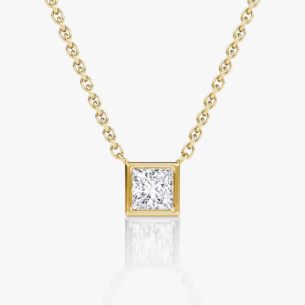 Solitaire Bezel- 0.25 CT Princess Moissanite Necklace