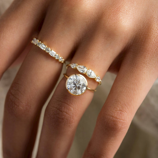 Solitaire Bezel with Hidden Stones-Round Lab Grown Diamond Engagement Ring - Solitaire-Oval Lab Grown Diamond Engagement Ring