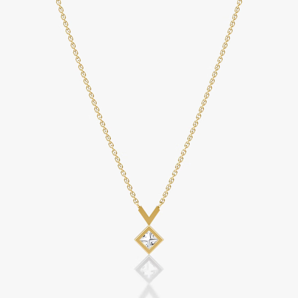 Solitaire Bezel- 0.25 CT Princess Moissanite Necklace