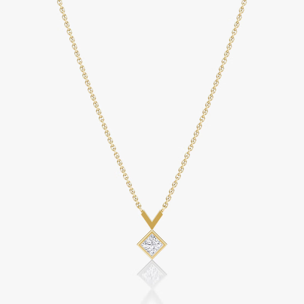 Solitaire Bezel- 0.25 CT Princess Moissanite Necklace