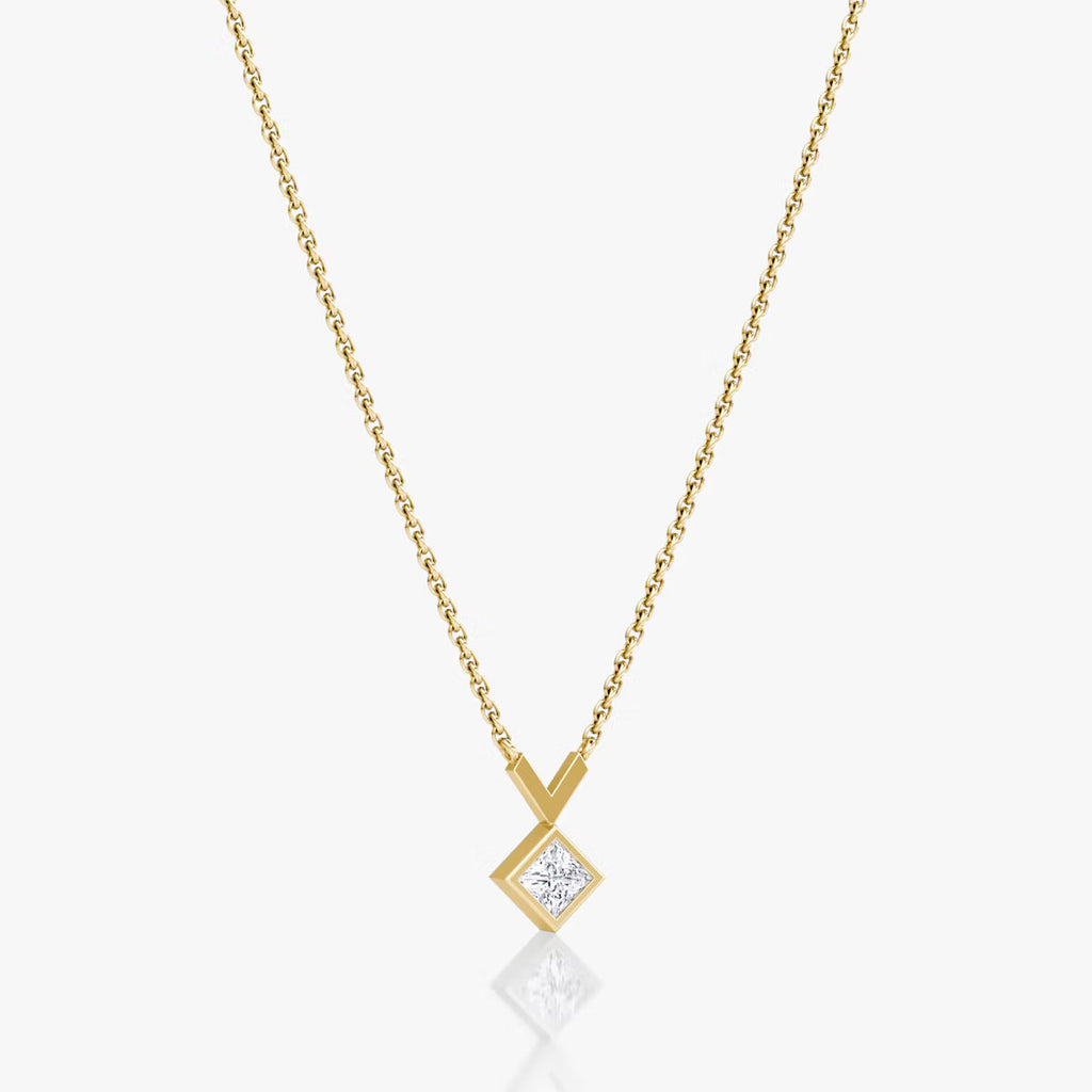 Solitaire Bezel- 0.25 CT Princess Moissanite Necklace